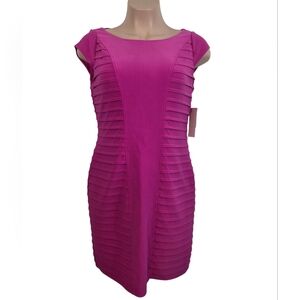 Adrianna Papell Fuchsia Placed Banded Dress Cap Sleeves Boat Neck New With Tags